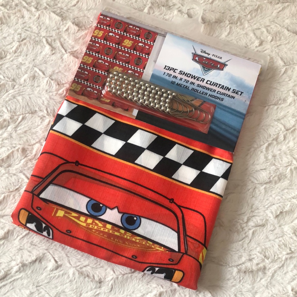 Disney Pixar Cars Lightning McQueen Shower Curtain Set - Red Black
